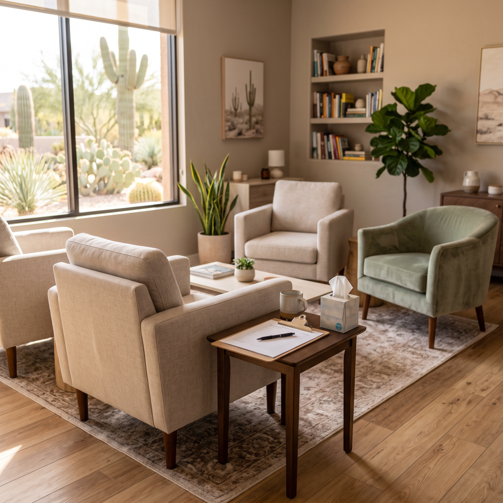 Counseling office waiting room at Ahava Wellness Center